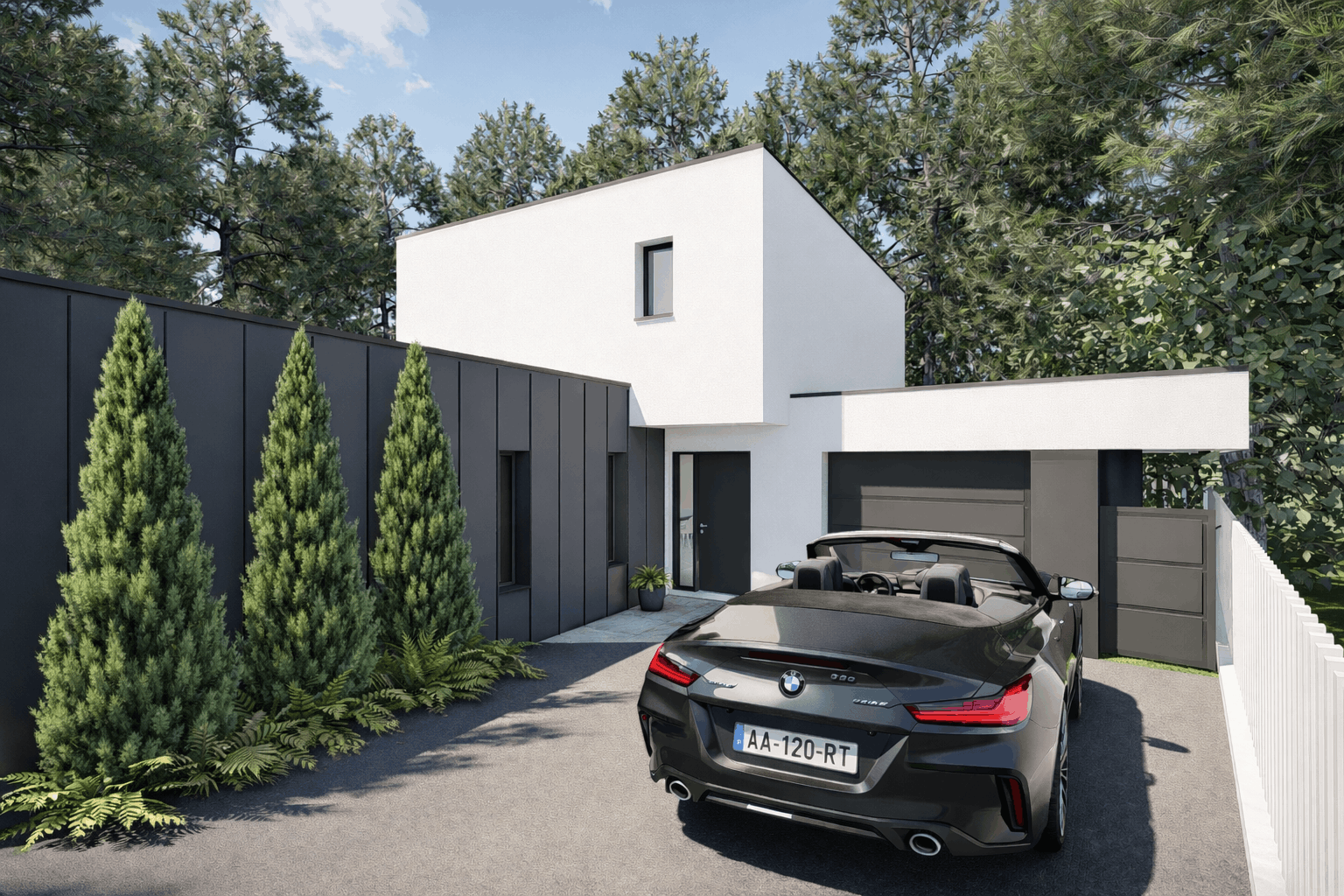 Maison vue extérieur avec allée et entrée