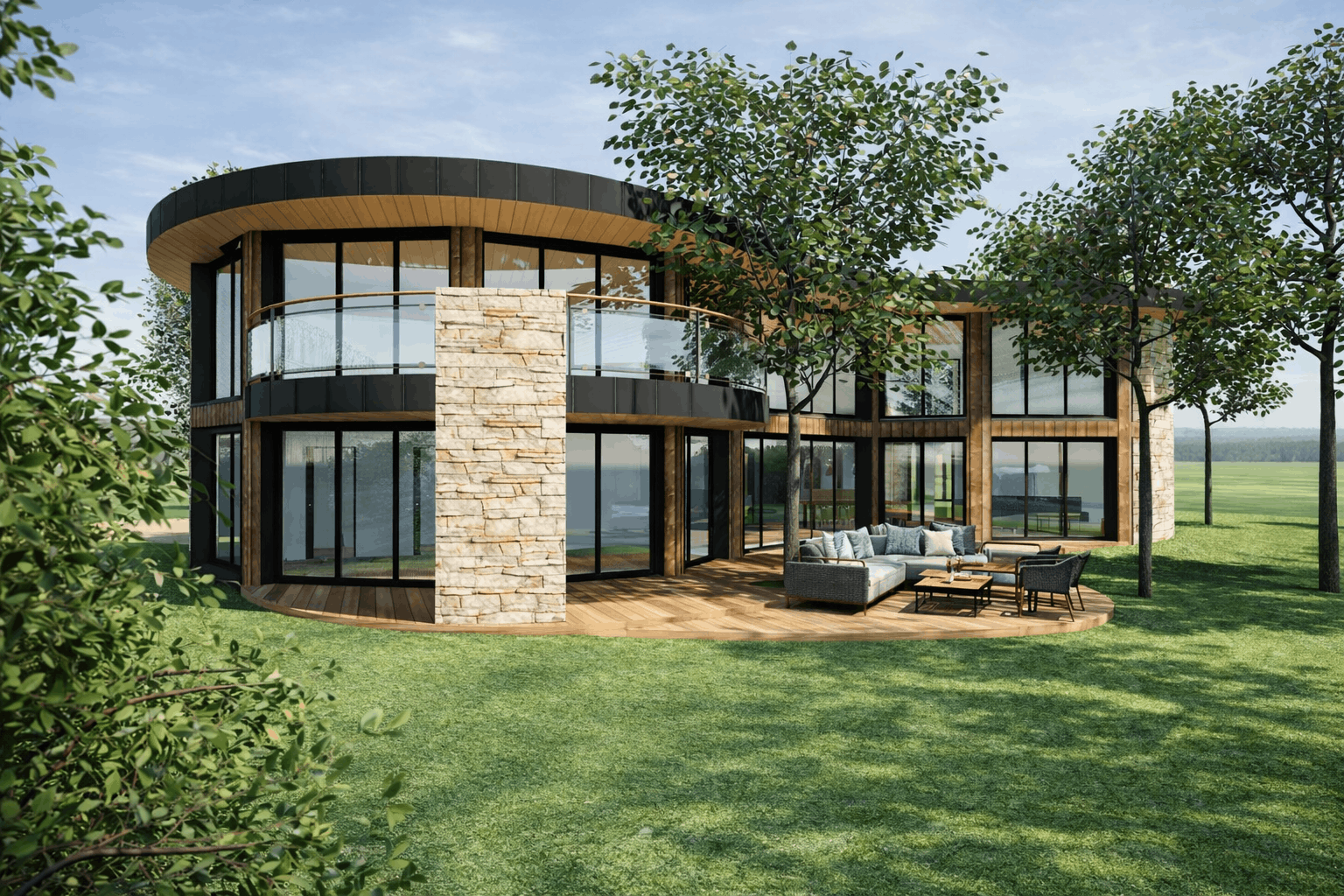 Extérieur coté jardin arrière maison architecte